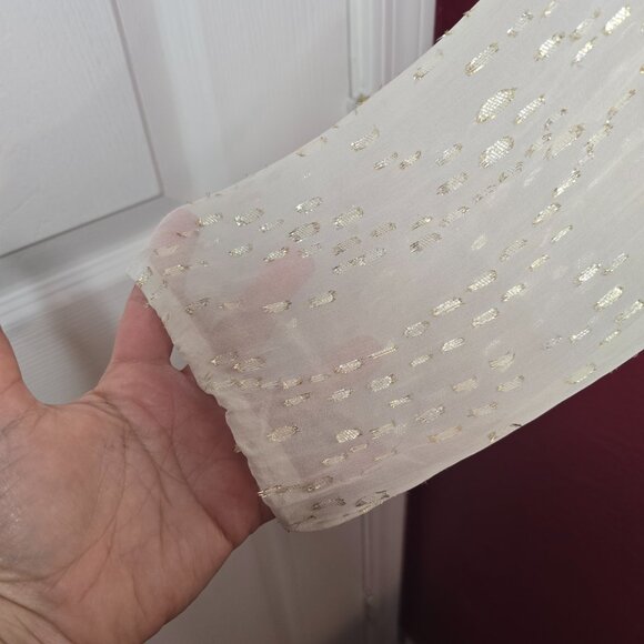 White House Black Market Silk Metallic Golden Sheer Blouse - Picture 3 of 9